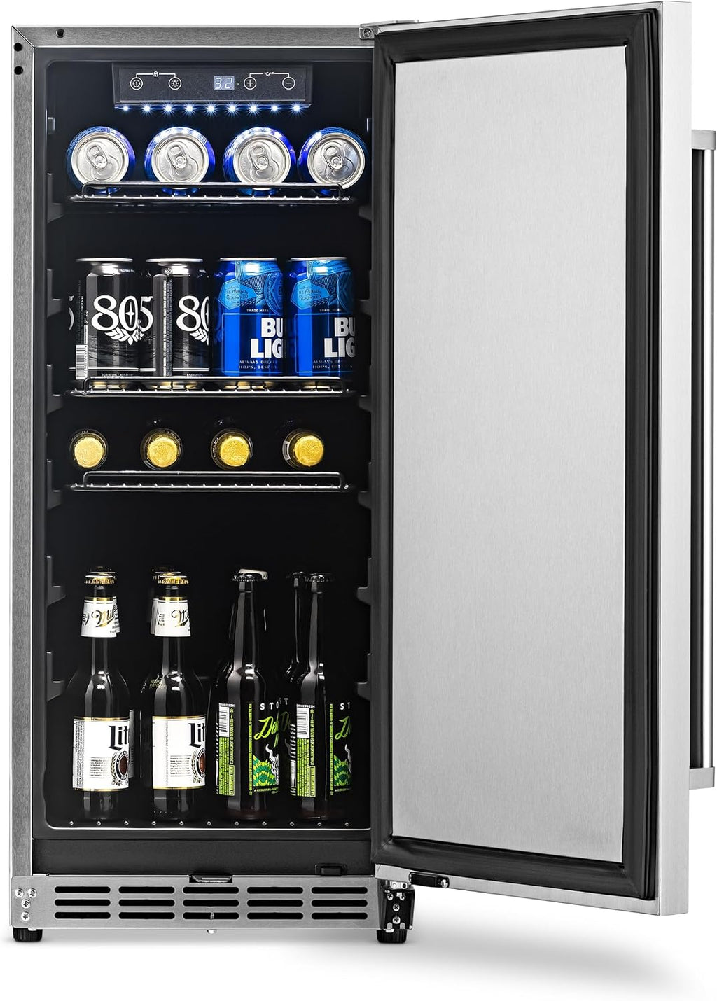 NewAir 15' Commercial Built-in or Under Counter Refrigerator | 3.2 Cu. Ft. Weatherproof Outdoor Fridge for Patio, Indoor & Commercial Use | Stainless Steel