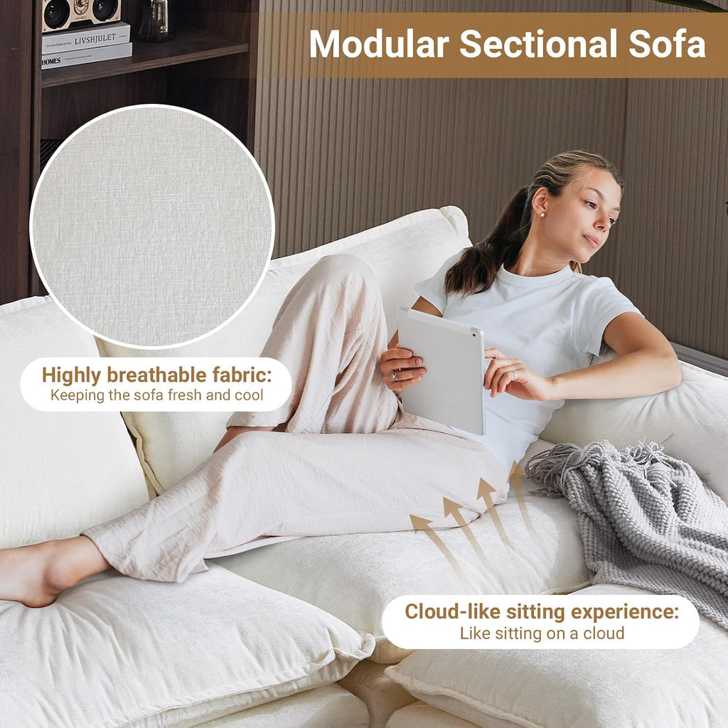 VINGLI 87' Convertible Sectional Sofa,L-Shaped Deep Seat Sofa Couch for Living Room,Modern 2-Seat Loveseat Sofa with Ottoman for Small Space(Creamy White, 87')