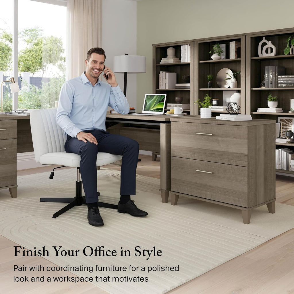 Bush Furniture Somerset 72W 3 Position Sit to Stand L Shaped Desk in Ash Gray