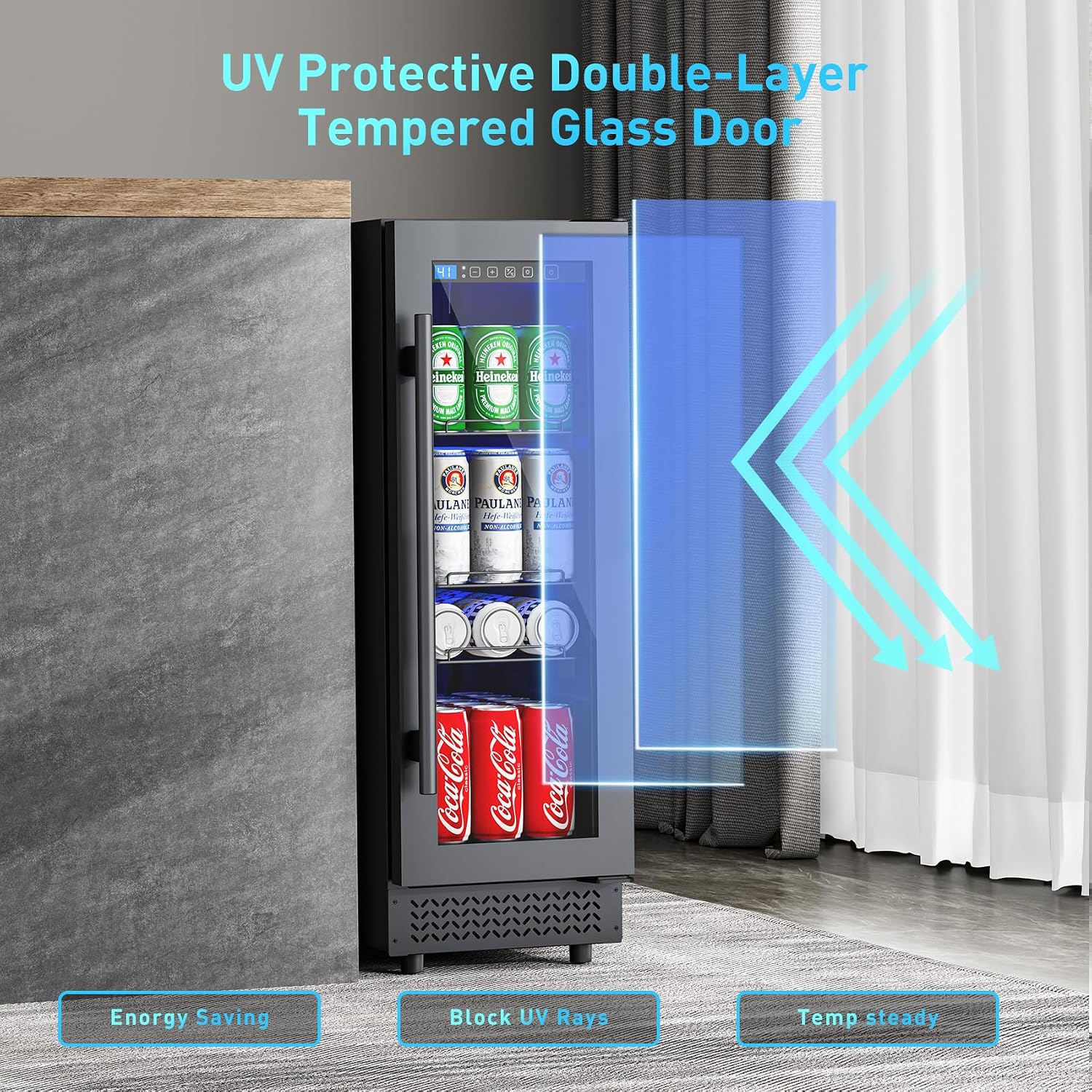 60 Can Beverage Refrigerator Cooler for Cubicle under Desk/Counter Office Camping, 2 Cu.Ft Drink Fridge Beverage Cooler with Glass Door for Water Juices Cola Bottles