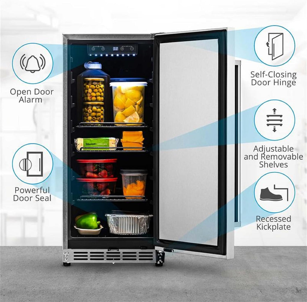NewAir 15' Commercial Built-in or Under Counter Refrigerator | 3.2 Cu. Ft. Weatherproof Outdoor Fridge for Patio, Indoor & Commercial Use | Stainless Steel