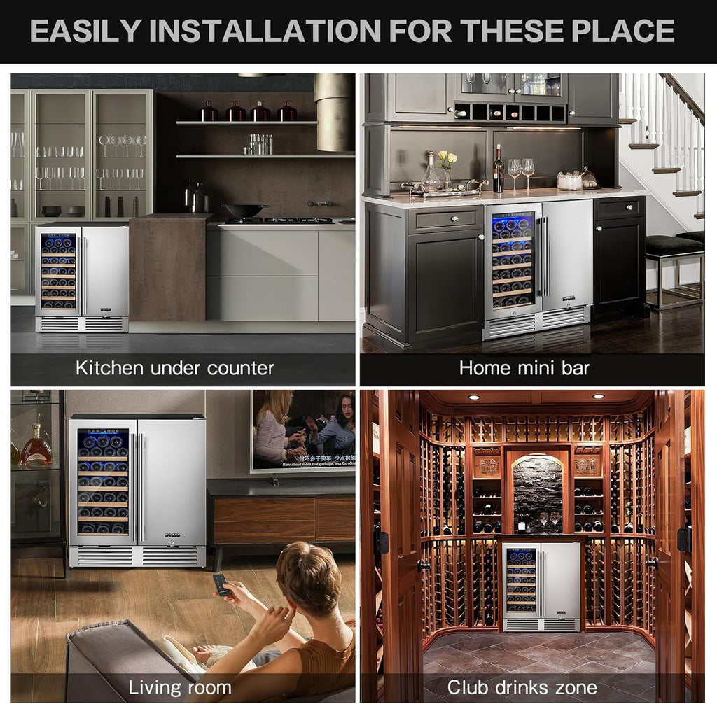 BODEGA 30 Inch Wine and Beverage Refrigerator Free Standing. Dual Zone Stainless Steel Wine Fridge under Counter, Drink Cooler for Beer, Soda, Champagne, Holds 110 Cans and 31 Bottles, Silver