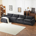 VINGLI 157' Cloud Black Convertible Sectional Sofa, Comfy L-Shape Extra Deep Seat Sofa Couch for Living Room,Modern Chenille 4-Seat Convertible Sofa with Movable Ottoman for Small Space