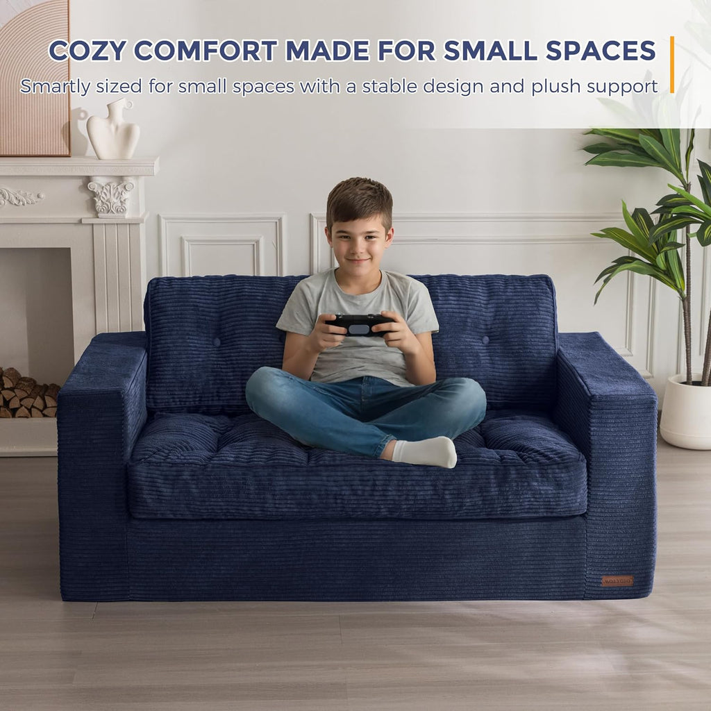 MAXYOYO Bean Bag Chair for Adults, Upholstered Floor Sofa with Armrests, Loveseat Boneless Couch with Tufted Cushion & Backrest, Sofa in A Box, Large Bean Bag Couch for Bedroom Living Room, Navy