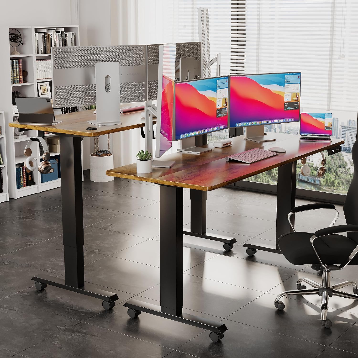 Shahoo Electric Standing Desk 55 Inch, Ergonomic Height Adjustable Table with T-Shaped Metal Bracket Modern Computer Workstations for Home Office, 55 x 24 Inch, Rustic Brown