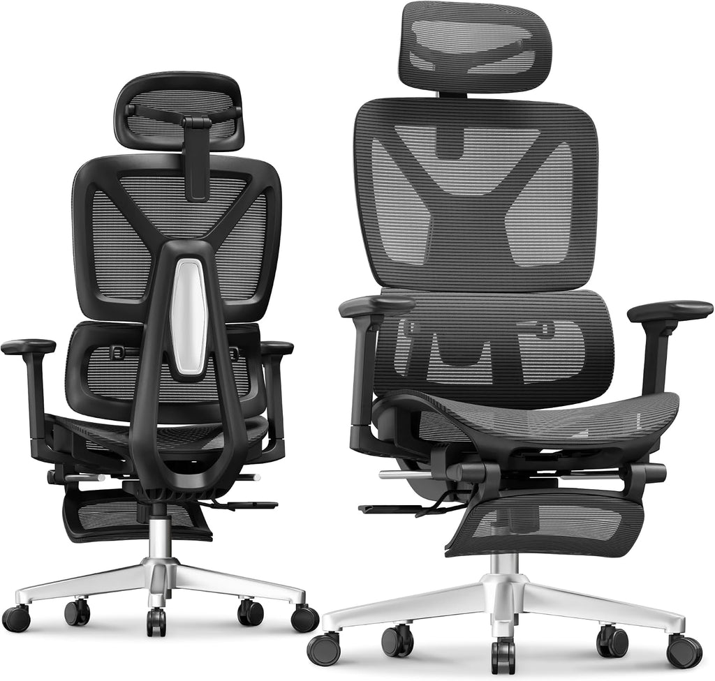 FLEXISPOT ErgoX Premium Ergonomic Office Chair with Footrest- Adjustable 3D Armrests, Dynamic Lumbar Support, Recline & Tilt Function, Mesh Seat, for Home & Office Use,Dark Grey