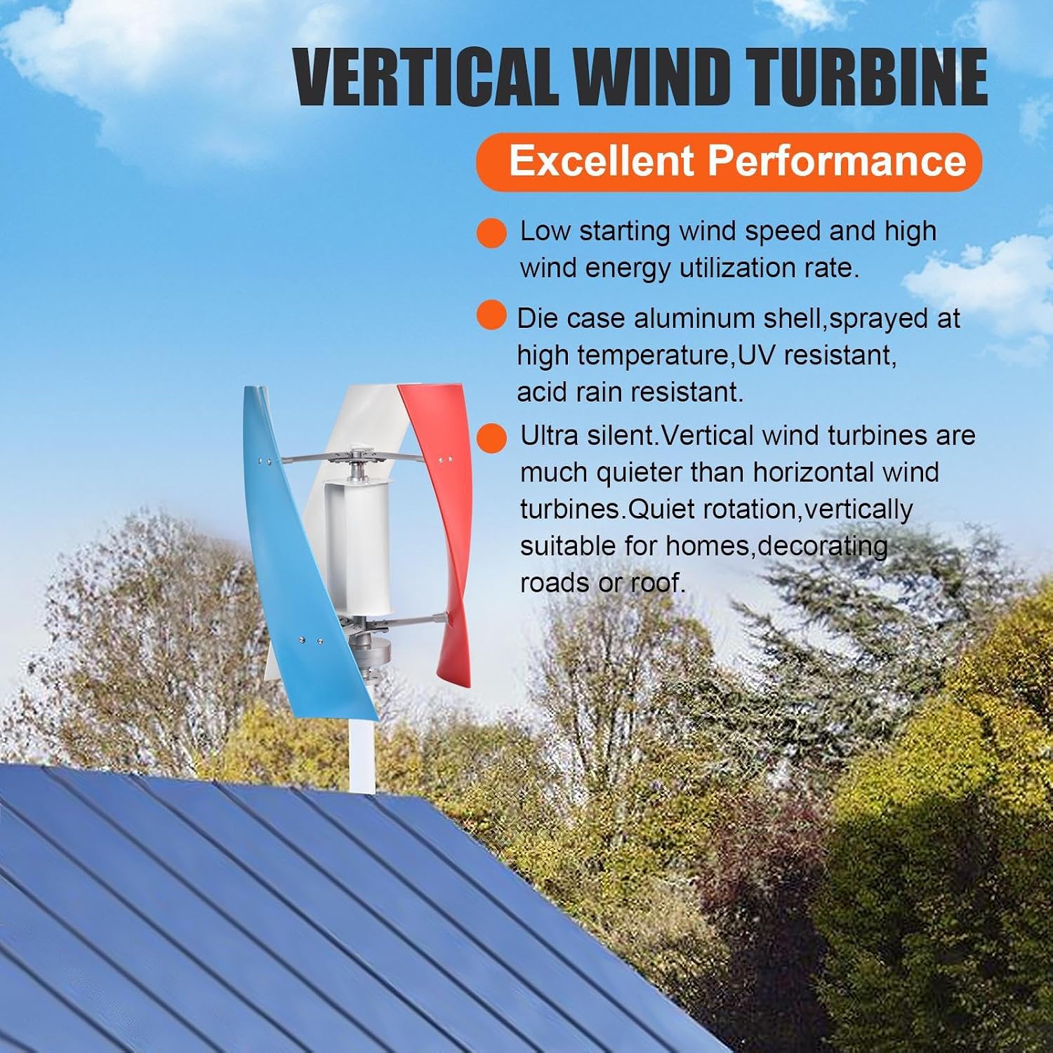 3000W Wind Turbine Generator Kit,12V Portable Vertical Helix Wind Power Turbine Generator Kit 3 Blade Winds With Controllers For Marine RV Home Industrial Energy