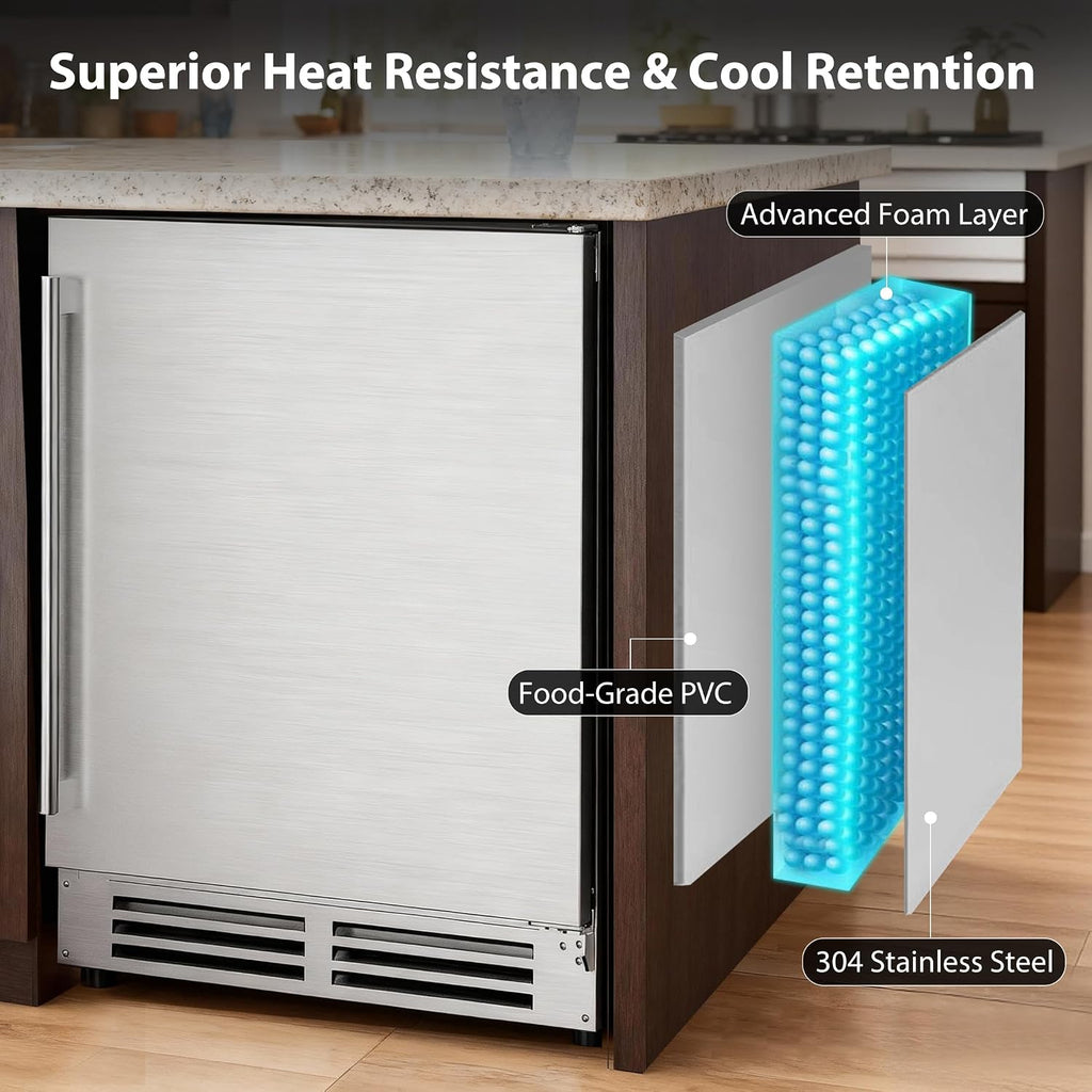 Coolake 24″ Outdoor Refrigerator for Patio, 5.3 Cu.ft/180 Cans Under Counter Beverage Cooler, Stainless Steel Built-in or Freestanding Weather Proof Beverage Fridge for Backyard Kitchen