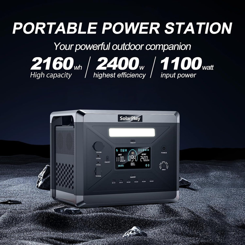 SolarPlay 2400W Portable Power Station, Solar Generator 2160Wh with LFP Battery, 1.5Hrs Fast Charging Emergency Power Station for Camping RV Home (Solar Panel Optional)