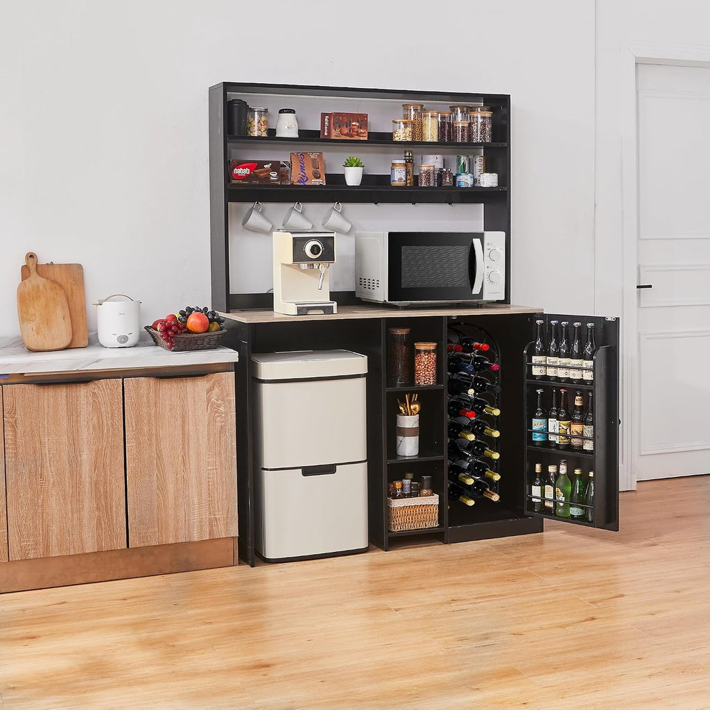 Mini Fridge Cabinet with Storage, Coffee Bar Cabinet with Mini Fridge Space and Power Outlet, Liquor Wine Bar Cabinet with Microwave Shelf, Beverage Station for Kitchen, Dorm, Living Room