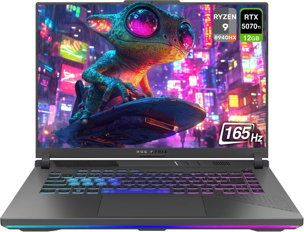 ASUS ROG Strix G16 Gaming Laptop, AMD Ryzen 9-8940HX, 64 GB DDR5 RAM, 4 TB PCIe SSD, 16' WUXGA (1920x1200) 165Hz Display, Nvidia G-Force RTX 5070Ti, 4-Zone RGB Backlit Keyboard, W11 Home, Eclipse Grey