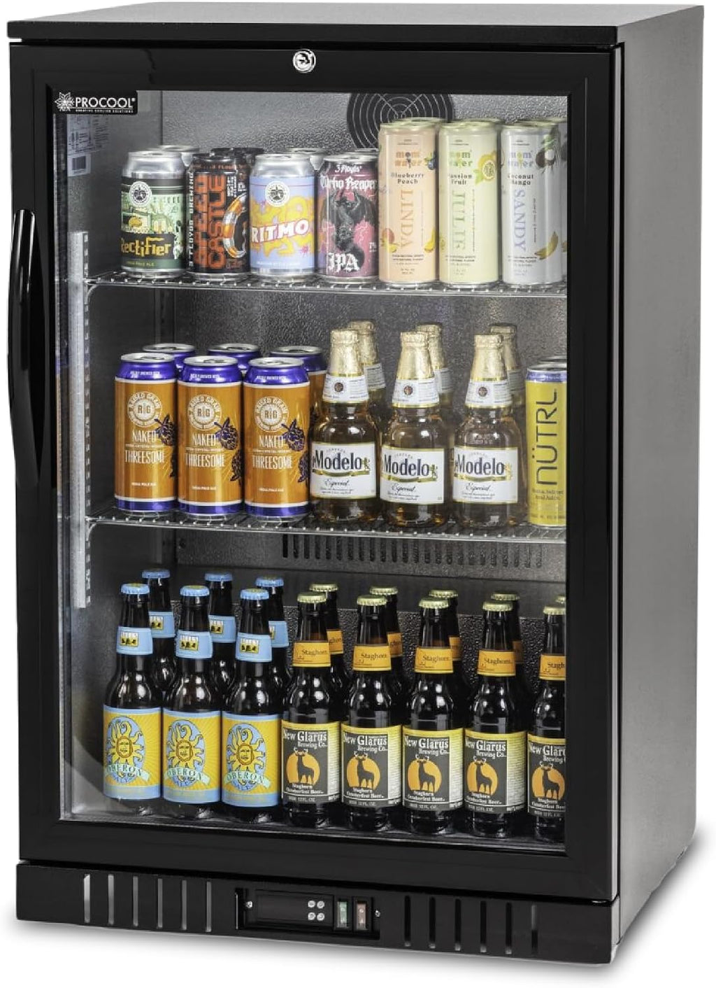 Procool 1-Door Counter Height Beverage Refrigerator - 24' Wide Energy Efficient Black Bar Fridge With Glass Door & LED Lighting - Commercial Back Bar Cooler