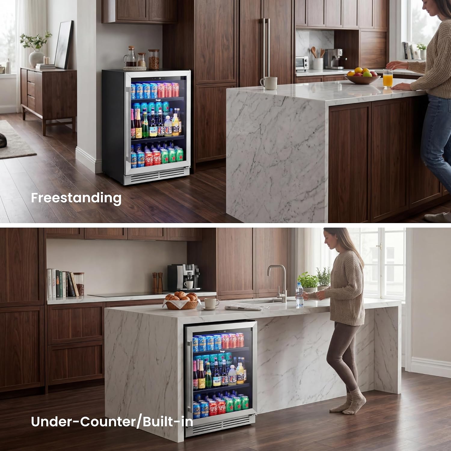 Yeego Beverage Refrigerator & Drink Fridge - 24 inch 180 Cans Beer Cooler Glass Door, 34-54℉ Under Counter Refrigerator Built-in for Drink Soda Wine for Bar Office Bedroom