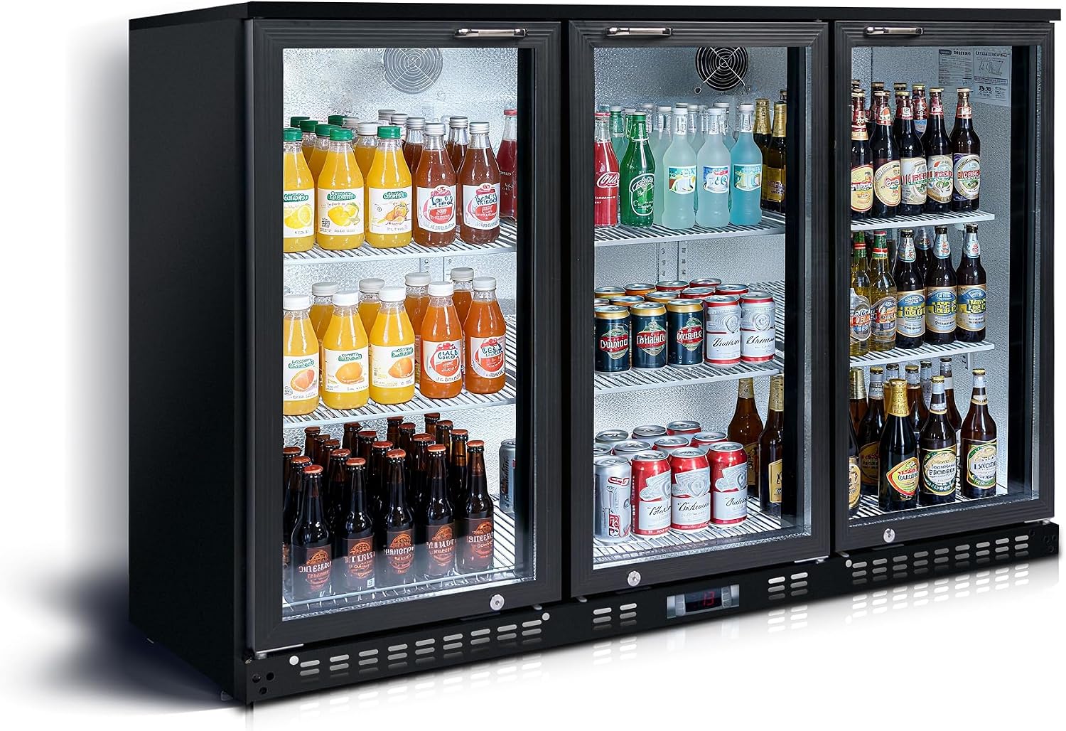 DeepTide Back Bar Cooler with 3 Swing Glass Door - 11.3 Cu.Ft Beverage Refrigerator with Adjustable Shelves,LED Lighting, Safety Lock for Beer，Coffee or Beverages