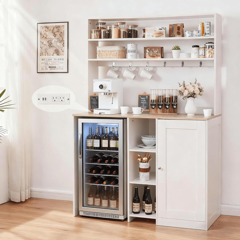 Mini Fridge Cabinet with Storage, Coffee Bar Cabinet with Mini Fridge Space and Power Outlet, Liquor Wine Bar Cabinet with Microwave Shelf, Beverage Station for Kitchen, Dorm, Living Room