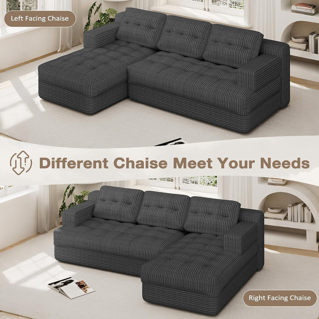 Boneless Couch, 2026 New Boneless Sectional Couch with Deep Seat & Chaise for Small Spaces, Upholstered Cloud Couch Sectional Boneless Couches for Living Room, No Assembly, Left Facing Chaise, Grey
