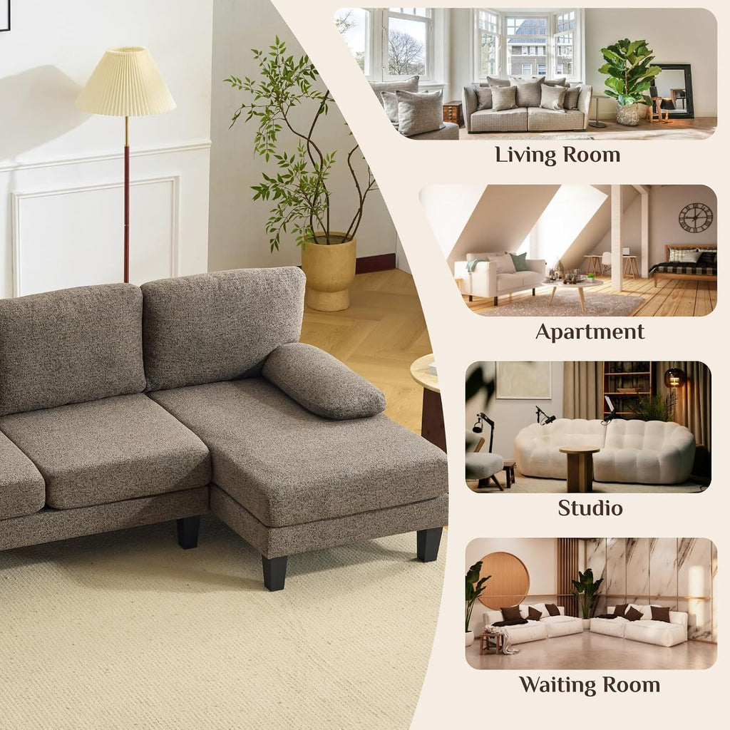 Karl home 110' U-Shape Sectional Couches for Living Room Chenille Upholstery 4 Seat Sofa Set with Double Chaises & Wood Grain Legs for Apartment, Brown