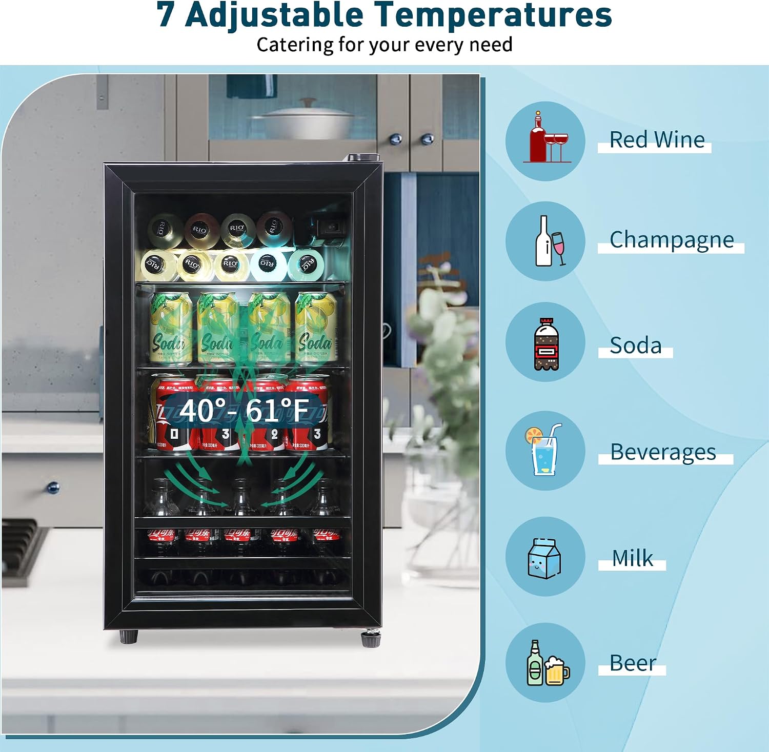 Beverage Refrigerator, 120 Cans Mini Fridge, Wine Cooler Refrigerator with Adjustable Shelving and Glass Door for Soda Beer or Wine, Perfect for Home/Bar/Office