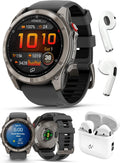 PlayBetter Garmin Fenix 8 Pro AMOLED Sapphire (51mm, Titanium/Graphite) Multisport GPS Smartwatch Bundle - 1.4' Touchscreen, inReach Technology Wireless Running Earbuds