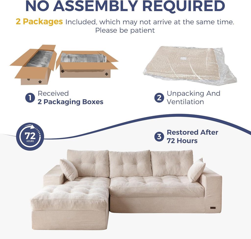 MAXYOYO 104' L Shaped Modular Sectional Sofa with Ottoman, Cloud Boneless Couch with Layered Cushion, Upholstered Sofa Flexible Module Combination for Living Room, No Assembly, Beige