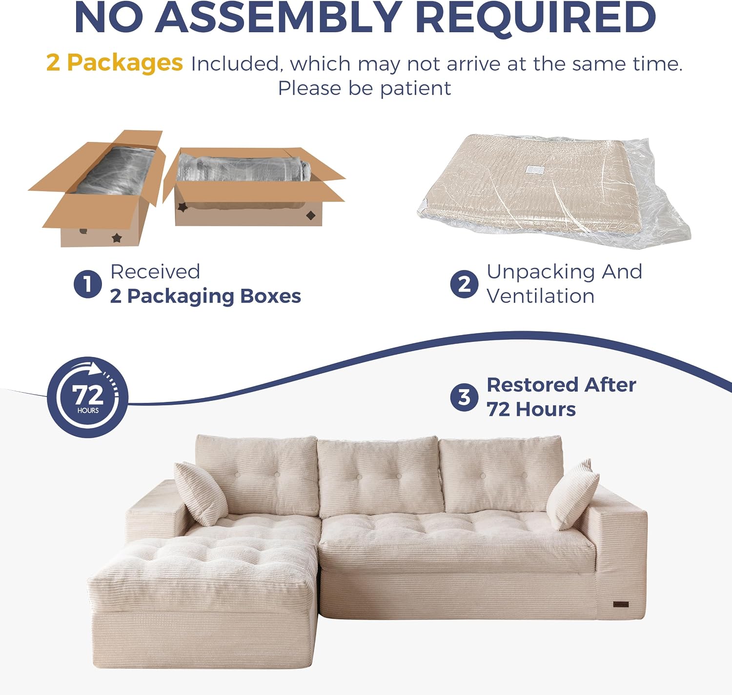 MAXYOYO 104' L Shaped Modular Sectional Sofa with Ottoman, Cloud Boneless Couch with Layered Cushion, Upholstered Sofa Flexible Module Combination for Living Room, No Assembly, Beige