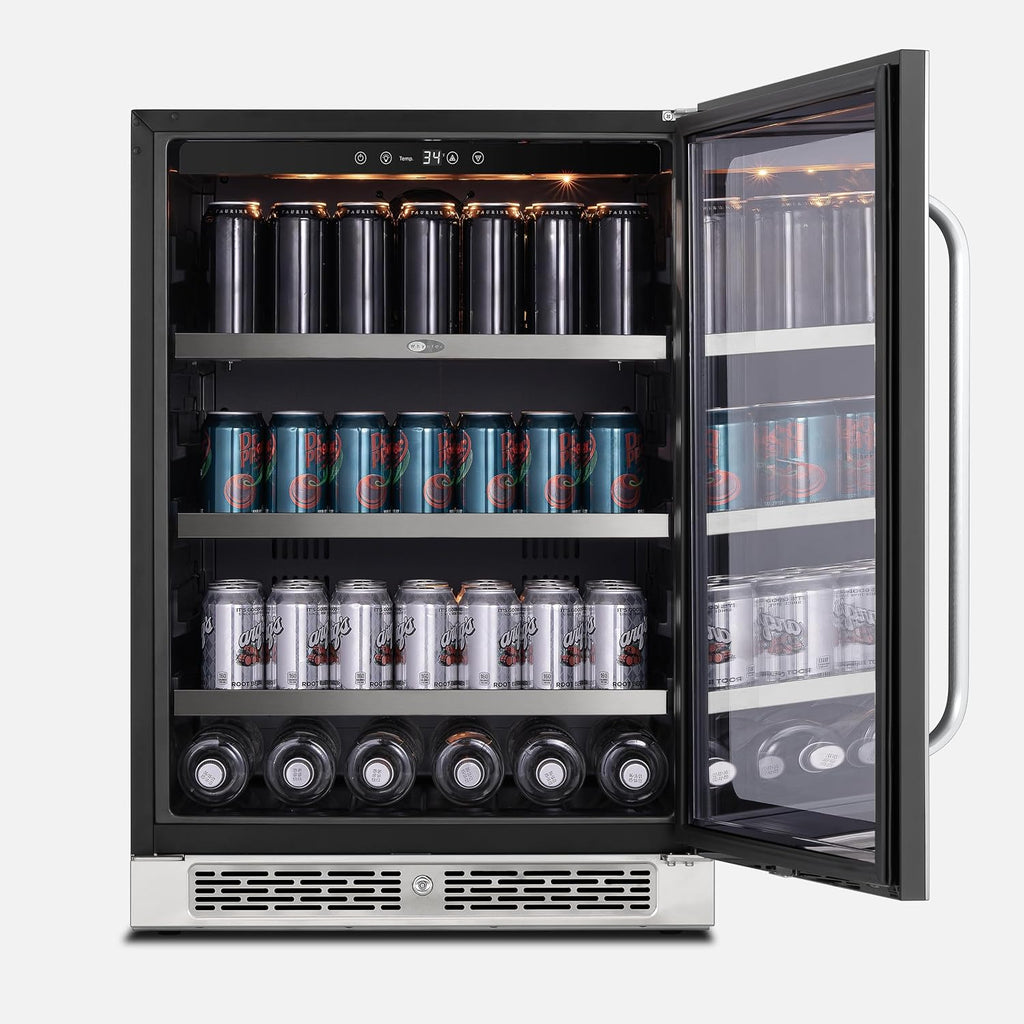 Whynter BSR-140SB 24 inch Built-ln 140 Cans Undercounter Stainless Steel Beverage Fridge with Reversible Door, Digital Control, Lock, and Carbon Filter
