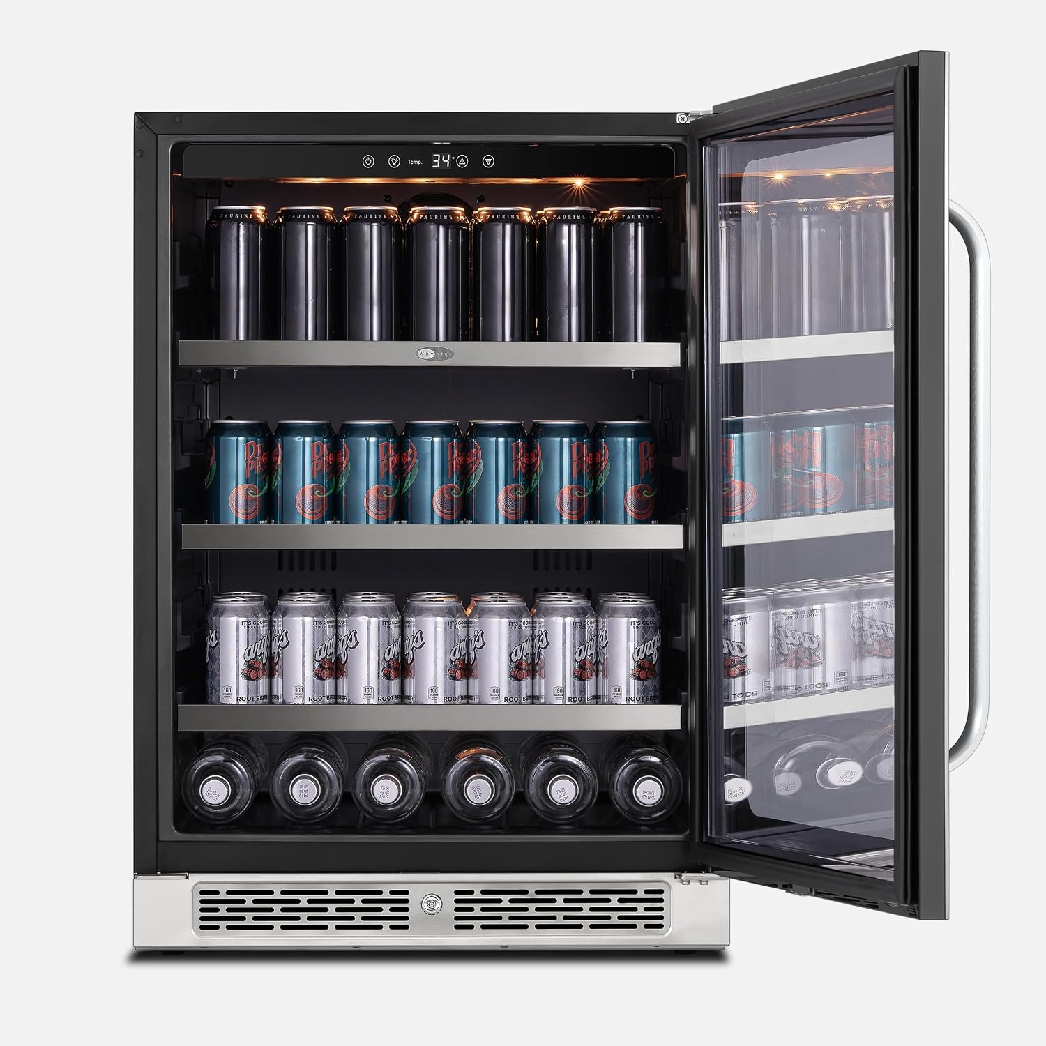 Whynter BSR-140SB 24 inch Built-ln 140 Cans Undercounter Stainless Steel Beverage Fridge with Reversible Door, Digital Control, Lock, and Carbon Filter