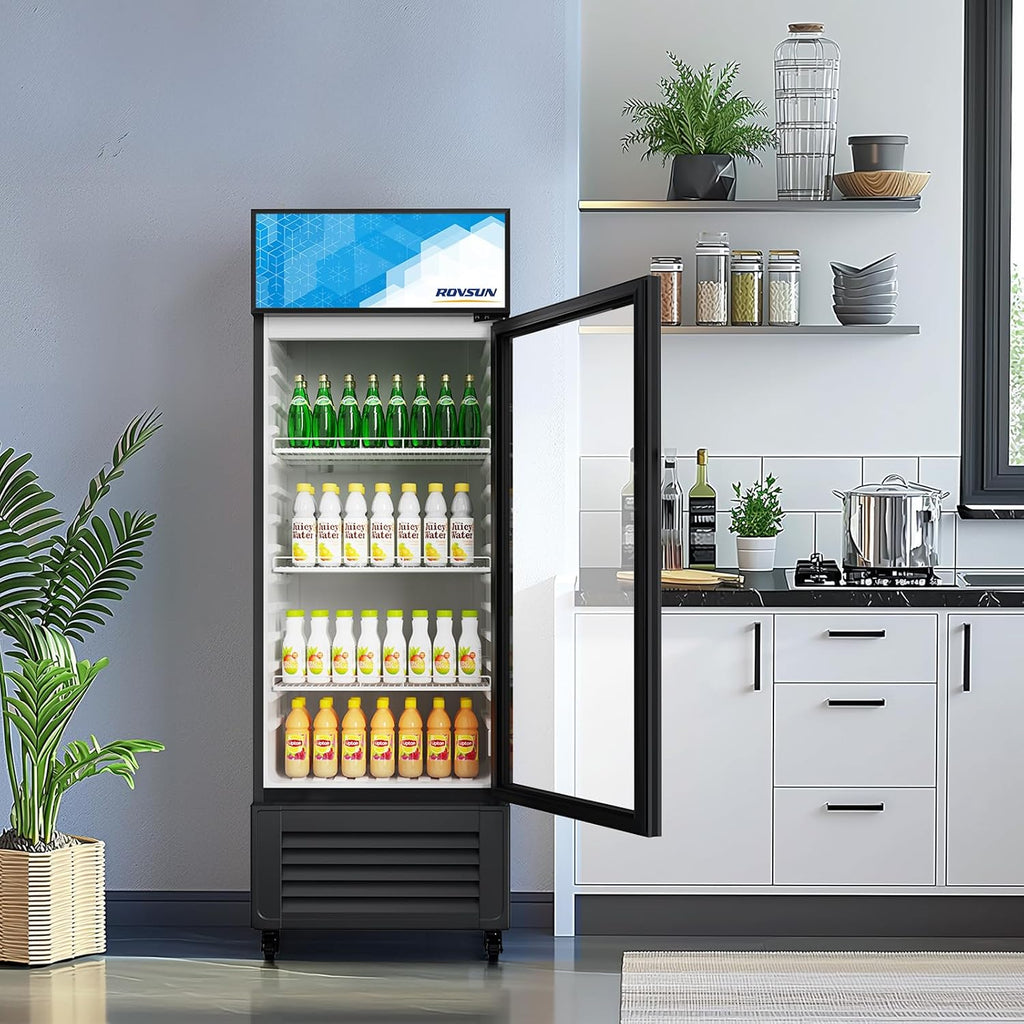 ROVSUN 10 Cu.Ft Beverage Refrigerator Commercial ETL NSF, Display Refrigerator Beverage Cooler Glass Door Merchandiser Refrigerator Fridge w/Adjustable Shelves LED Light for Bar Restaurant Cafe