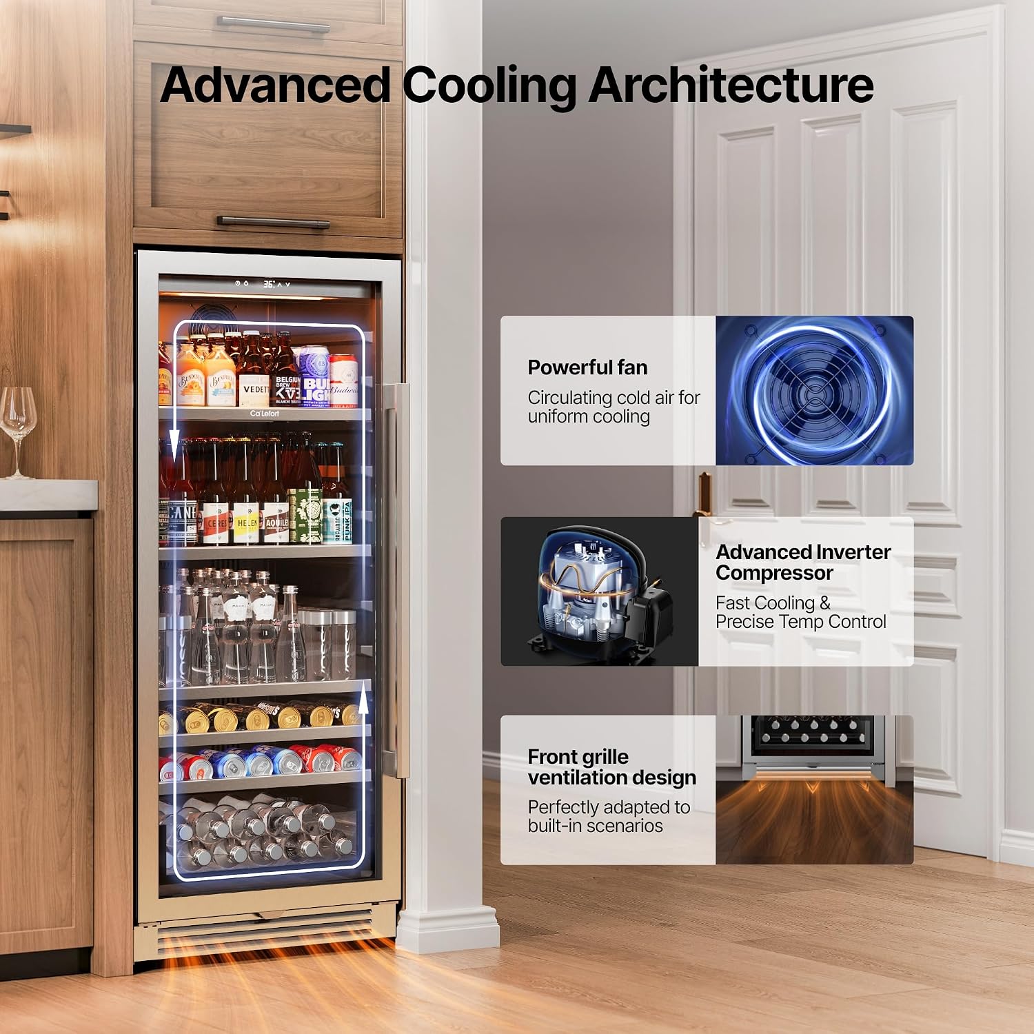 Ca'Lefort Beverage-Refrigerator 24 Inch, Tall Beverage Fridge Cellars Large Bar Drink Cabinet Built-in or Freestanding with Glass Door, Beer Cooler for Bottles and Cans Beer/Soda/Water/Wine