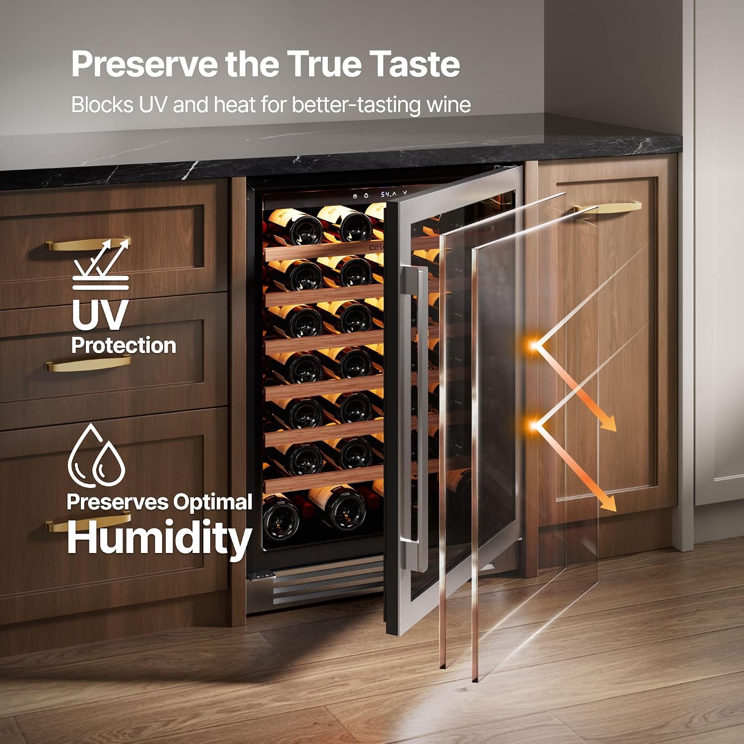 Ca'Lefort 24 Inch Wine Fridge, 61 Bottles 40-65°F Wine Cooler, Adjustable Shelves & 3 LED Light, Wine Refrigerator with Glass Door, Built-in Under Counter Freestanding for Home/Kitchen/Bar