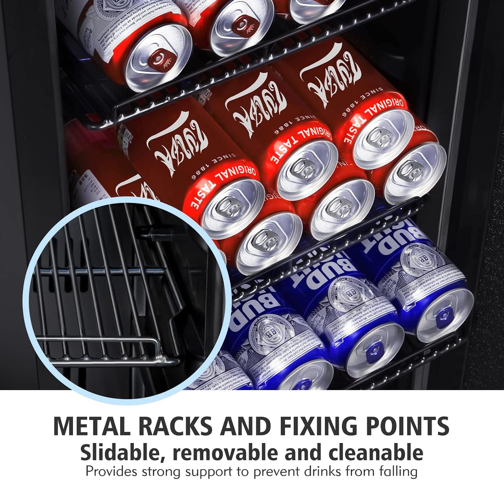 Tylza 15'' Outdoor Beverage Refrigerator, 130 Cans Beverage Fridge, Undercounter or Freestanding, Frost-Free, Removable Metal Shelves, Stainless Steel French Door, Beverage Cooler for Beer, Wine, Soda