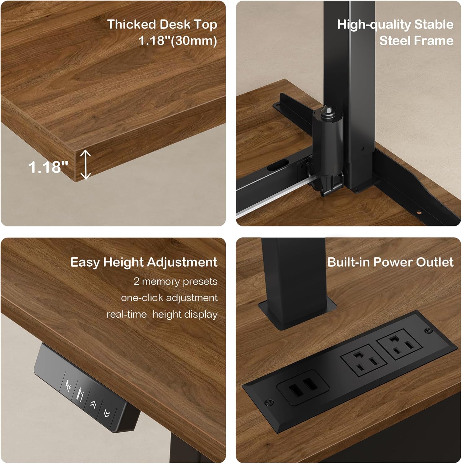 ModernMate 71' Standing Desk with File Cabinet, AC/USB, 1.18' Desktop, L Shaped Height Adjustable Desk, Electric Furniture Set with Multiple Functions for Home and Office, Black Walnut
