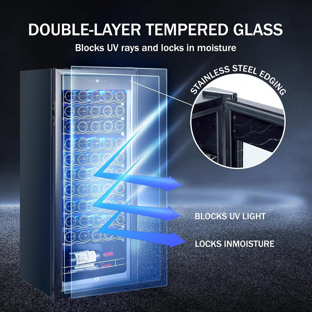 GarveeHome Wine Cooler, 46 Bottle Freestanding or Built-in Metal Design, Wine Fridge, Single Zone Dual Temperature Wine Fridge for Red, White and Champagne with Adjust Temperature, Black