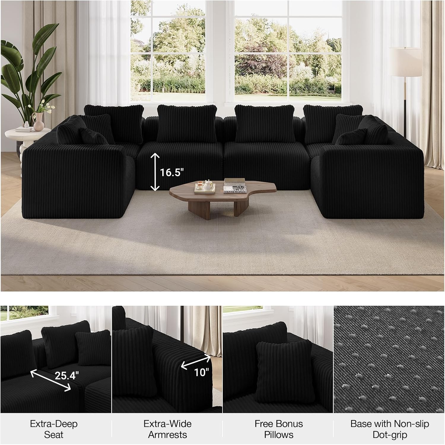 Novilla 141' Modular Sectional Sofa, Modern Cloud Sectional Couch with Smarts Coil® Support, U-Shape Boneless Couch for Living Room Apartments Bedroom, No Assembly Required (4 Seat w/ 2 Ottoman)