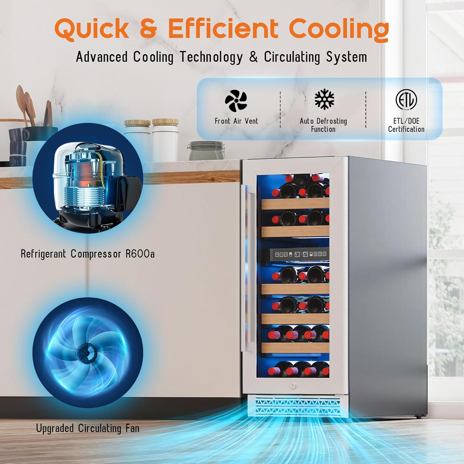 Albott 15 Inch Wine Fridge, Dual Zone 31 Bottle Wine Cooler 41–68℉ with Digital Temperature Control, Reversible Double-Layer Glass Door, Built-in or Freestanding Design for Home and Bar