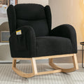 Nursery Glider Chair - Wingback Teddy Upholstered Rocking Chair with High Backrest, Ergonomic Rocker Chair for Breastfeeding & Baby Room, Modern Accent Armchair for Living Room & Bedroom, Black
