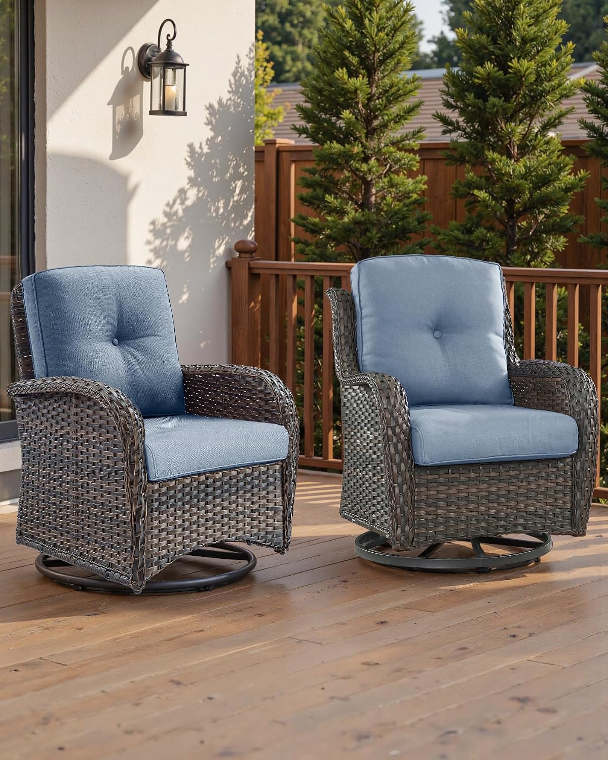 Pop 22x25/22x24 Outdoor Seat Cushions Set of 2 - Comfortable High Back Water-Resistant Patio Wicker Chairs Cushion for Dining Rocker Glider Loveseat Couch Sectional Sofa - Baby Blue/Button