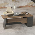 L Shape Executive Desk, Large Office Desk with Drawers & Shelves, 78.74 Inches Industrial Wooden Desk with Storage, Modern Computer Desk for Home Office, Black and Brown, Left Side