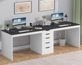 YOMILUVE 2 Person Desk with 5 Drawers and Power Outlets, 78.7 Inch Long Computer Desk with Storage File Cabinet, Two Person Home Office Double Desk with Storage, Black and White