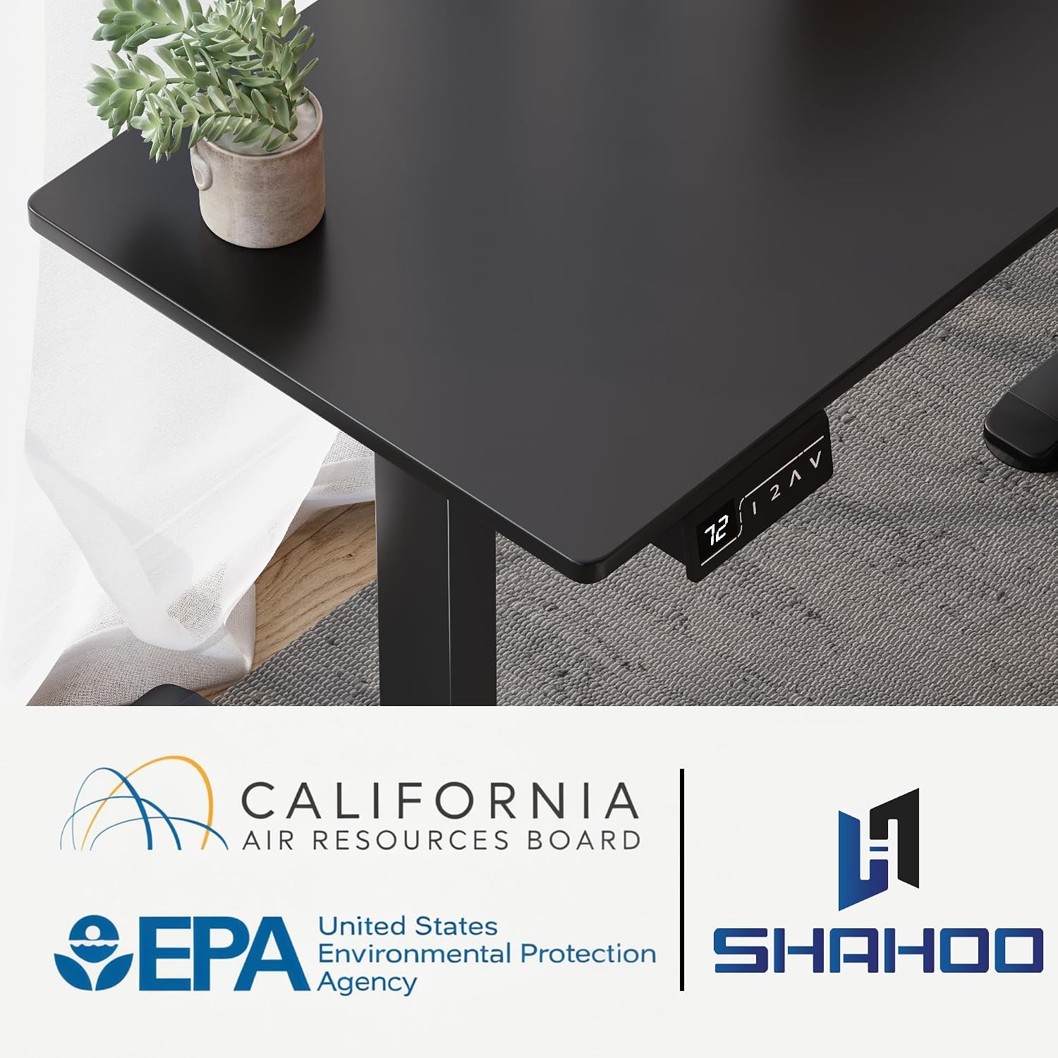 Shahoo L-Shaped Electric Standing Desk, 63 x 48 Inches Height Adjustable Coner Table, Home Office Computer Workstation, Black, 63 x 48 Inch