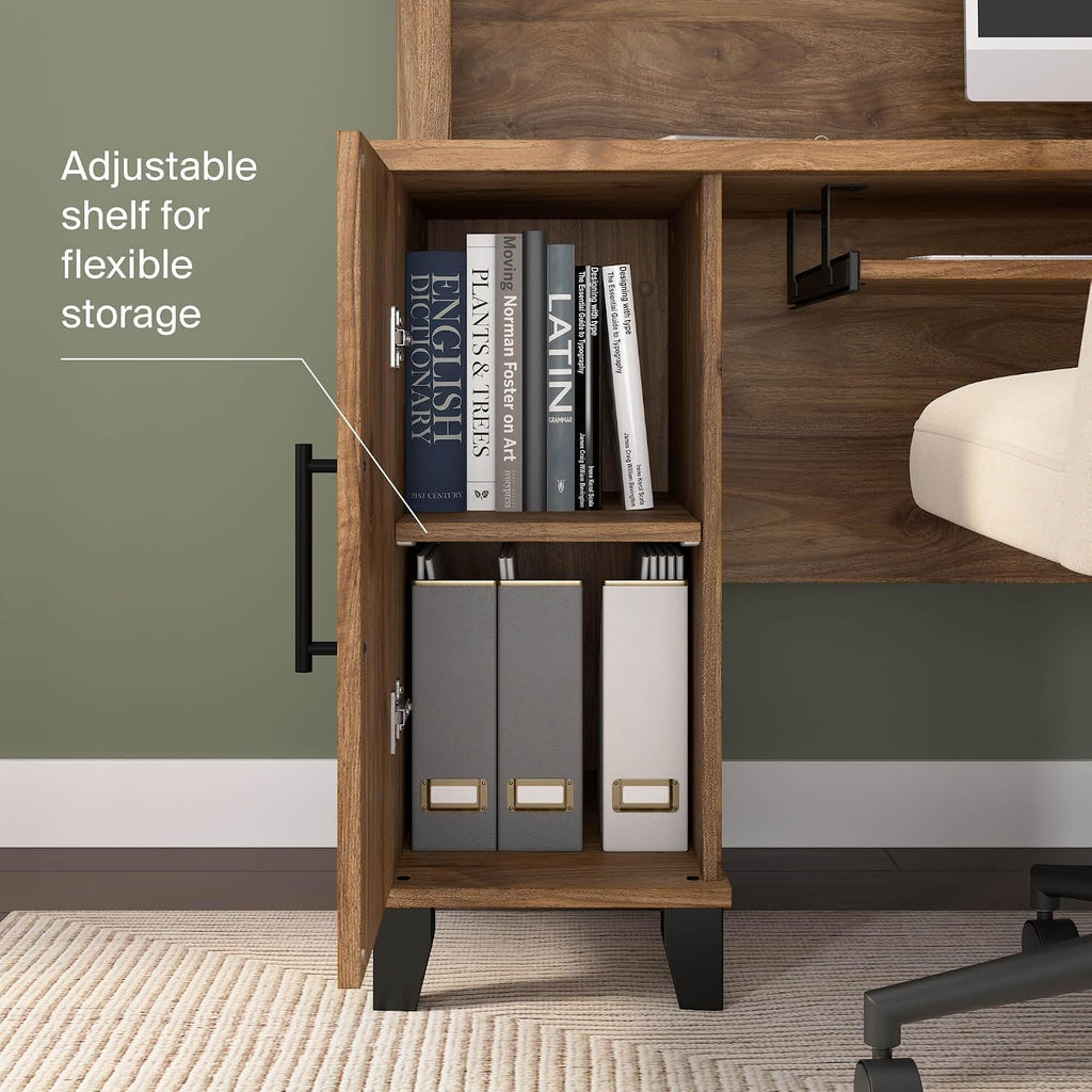 Bush Furniture Somerset L Shaped Desk with Hutch in Fresh Walnut | Corner Computer Table with Drawers, Cabinets and Pullout Keyboard/Laptop Tray for Home Office