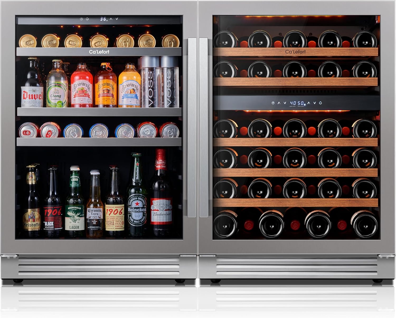 Ca'Lefort Wine and Beverage Refrigerator, 48 Inch Bundle Wine Fridge with 200 Cans and 46 Bottles, 34-65°F Built-in or Freestanding Beverage Fridge with Glass Door, Drink Cooler for Kitchen Bar Office