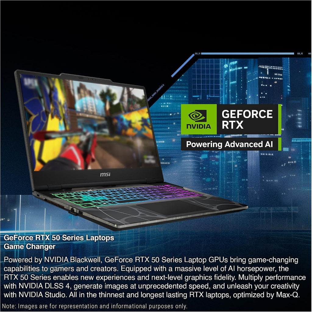 msi Cyborg 15 Gaming Laptop, Intel 7-240H, 16 GB DDR5 RAM, 2 TB PCIe SSD, 15.6' FHD (1920x1080) 144 Hz IPS Display, Nvidia G-Force RTX 5060, 4-Zone RGB Keyboard, W11 Home, Translucent Black