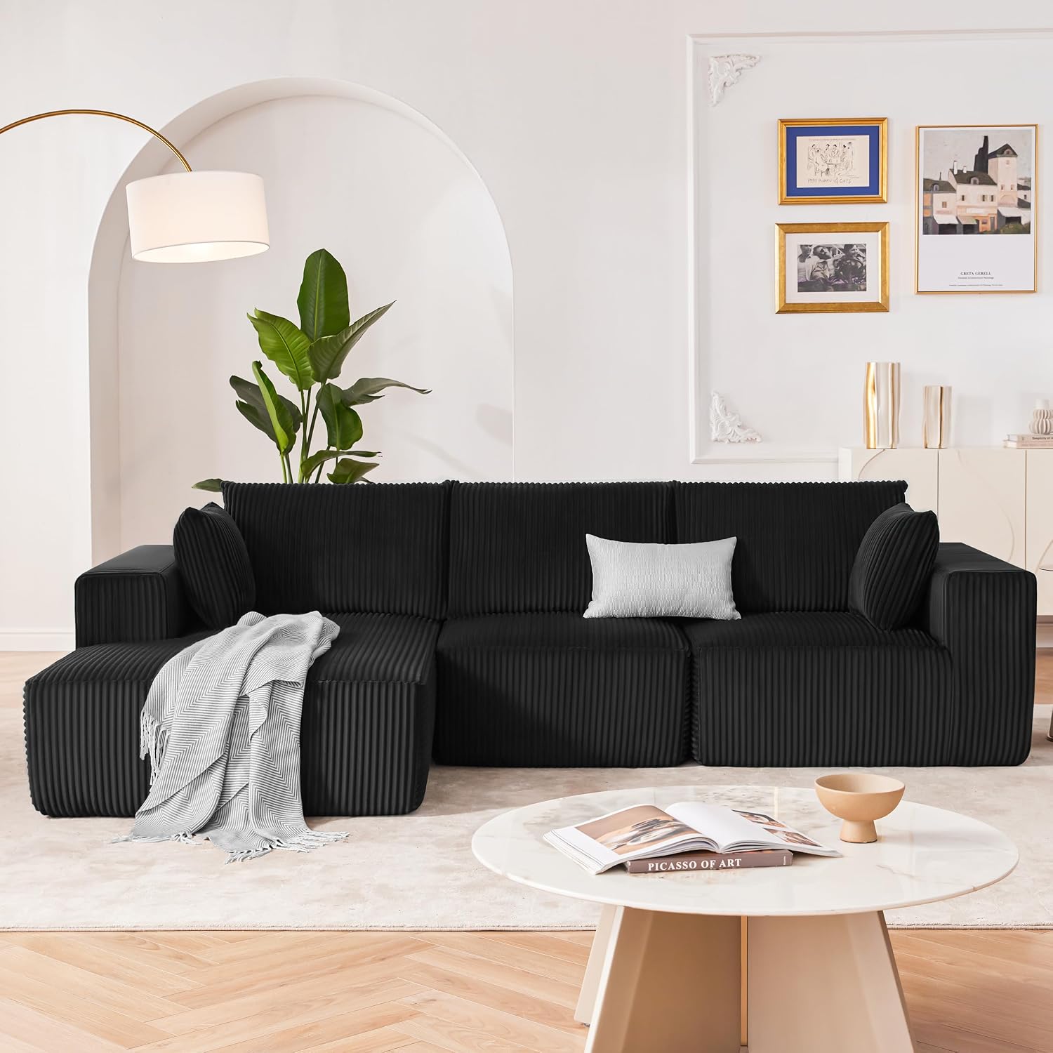 108' Modular Sectional Sofa, Cloud Sectional Couch with Deep Seat, Modern Modular L-Shape Sofa Couch with Chaise,Upholstered Boneless Couches for Living Room Bedroom (Black, Left Facing Chaise)