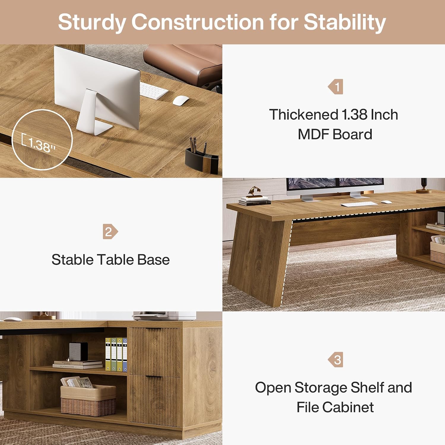 Tribesigns 78' L Shaped Desk with Drawers, Large Executive Office Desk with File Cabinet and Shelves, Modern Corner Computer Table Business Furniture for Home Office, Brown