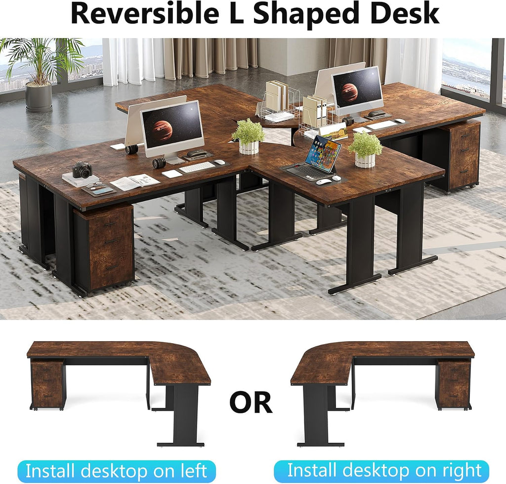 Tribesigns 83' L-Shaped Executive Desk, Large Office Desk with Drawers, Industrial Corner Computer Table with Rolling File Cabinet, Business Workstation for Home Office (Brown, 83 Inches)