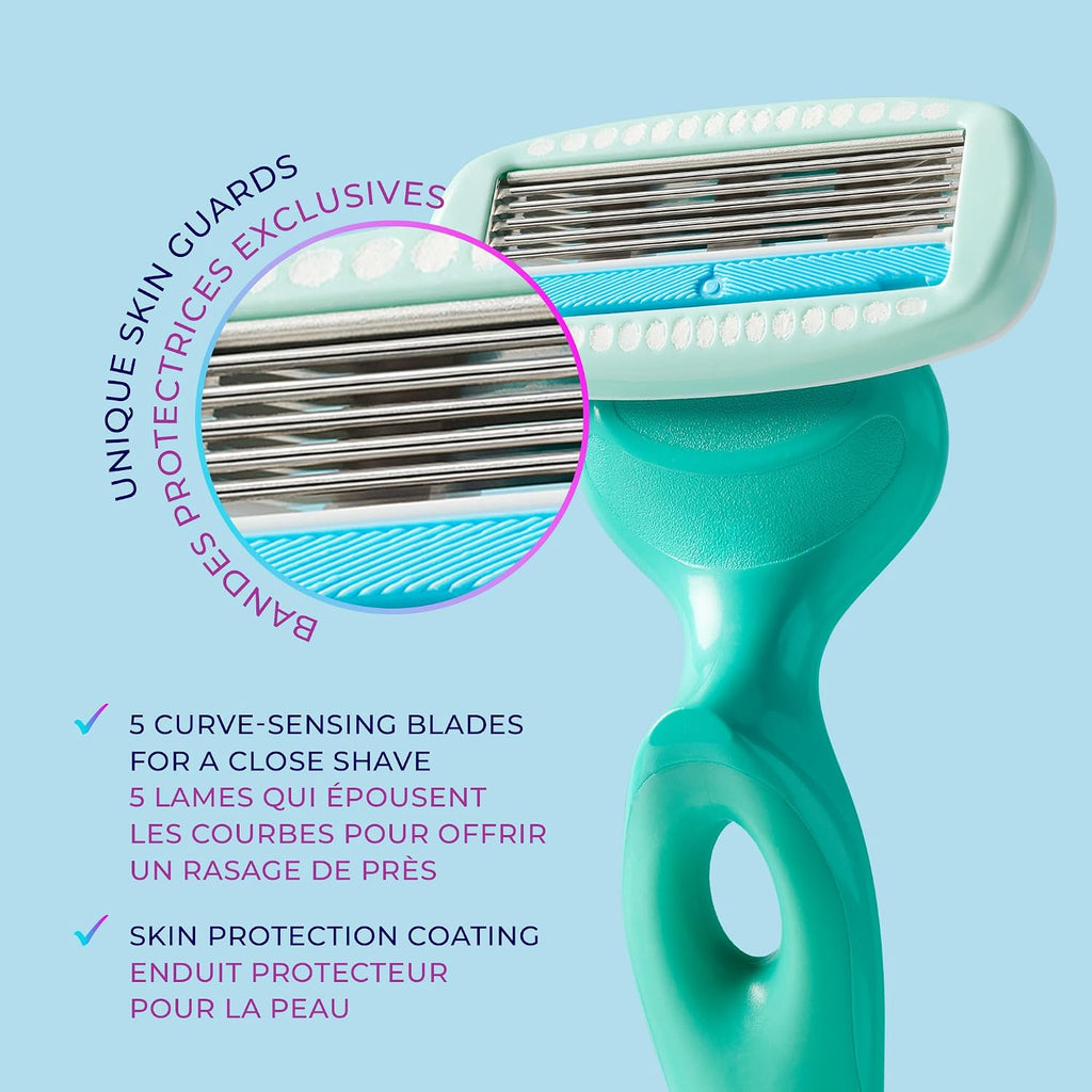 Schick Hydro Silk Sensitive Women's Razor | 5-Blade Razors for Women Sensitive Skin | Womens Razors-Sensitive Skin-| 1 Handle & 2 Razor Blade Refills,(Pack of 12)