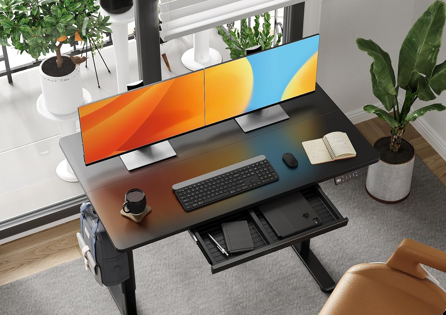 Claiks Standing Desk with Drawers, 48x24 Inch Electric Stand Up Desk, Adjustable Height Computer Workstation, Black