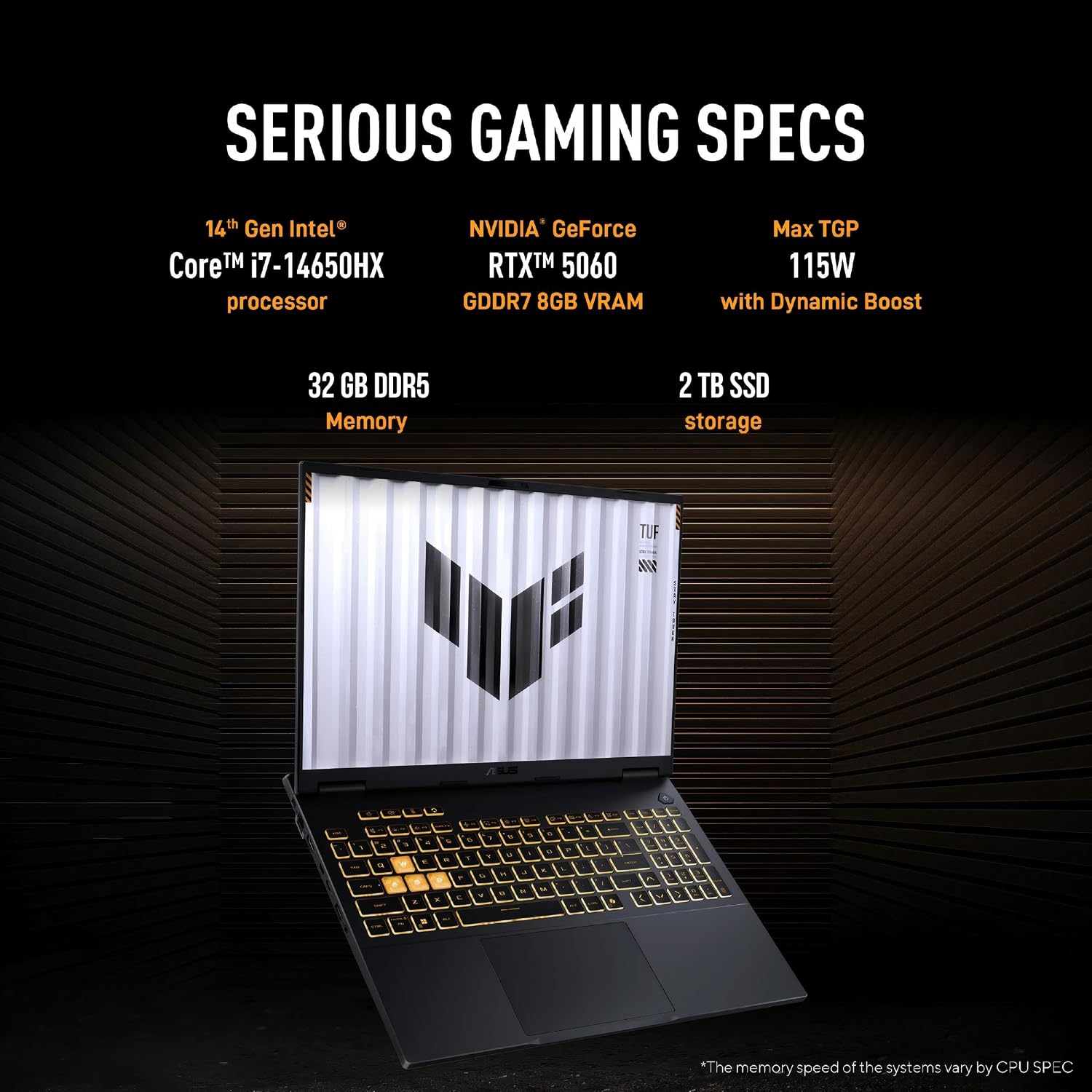 ASUS TUF F16 (2025) Gaming Laptop, 16' FHD+ 165Hz IPS Display, 14th Gen Intel i7-14650HX CPU, RTX 5060 GPU, 32 GB DDR5 RAM, 2 TB SSD, Thunderbolt 4, Wi-Fi 6E, RGB Backlit Keyboard, Windows 11 Pro