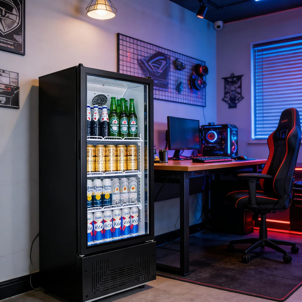 6.5 Cu.Ft Commercial Beverage Refrigerator Glass Door Upright Drink Cooler Display Fridge with Adjustable Shelves and LED Light for Restaurant Bar Store Office